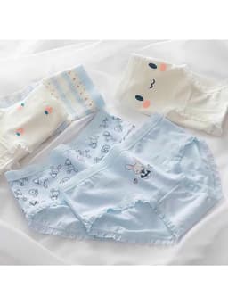 Sét 5 Quần Lót Nữ Cotton Mềm mặc ôm thoáng khí thoải mái co giãn không rặm ngứa họa tiết xanh mặt cười 2