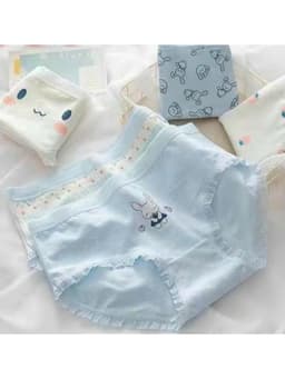 Sét 5 Quần Lót Nữ Cotton Mềm mặc ôm thoáng khí thoải mái co giãn không rặm ngứa họa tiết xanh mặt cười 3