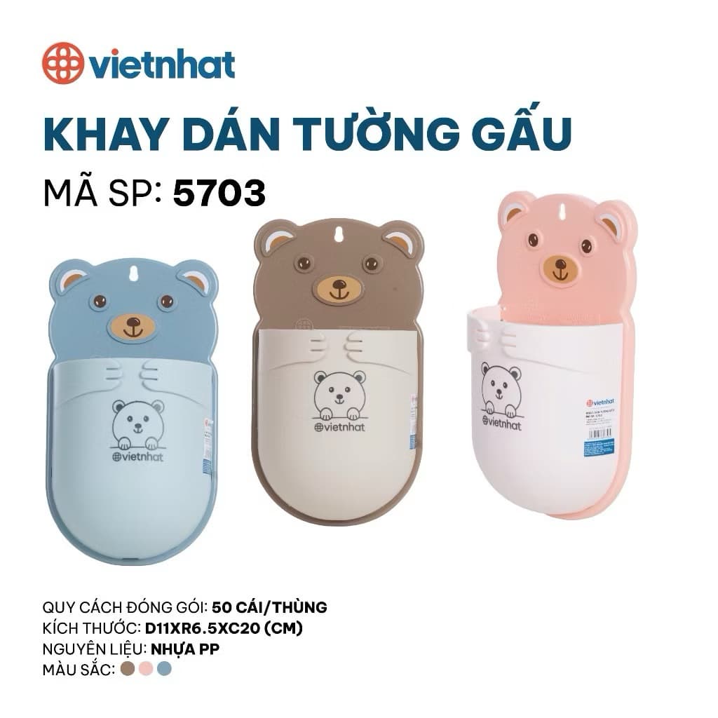 Khay dán tường Việt nhật đựng đũa hoặc bàn chải hình gấu
