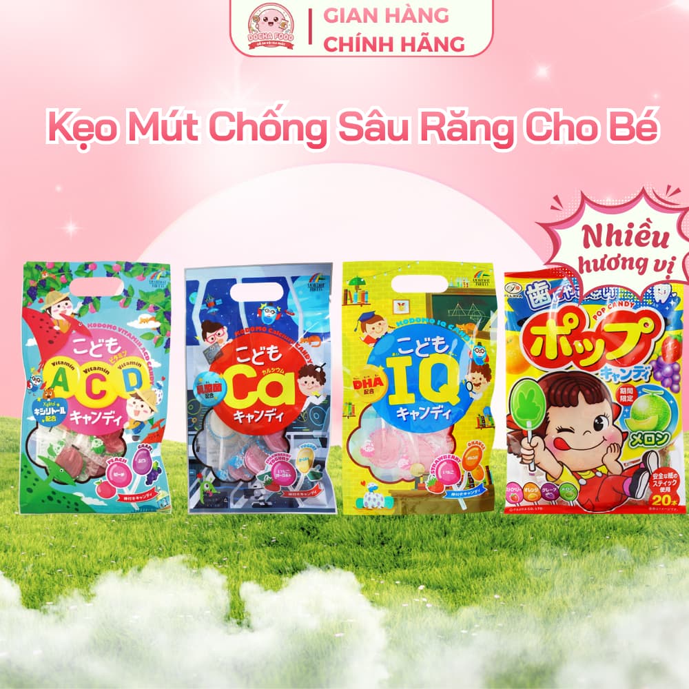 [HSD 2027] Kẹo Mút Trái Cây Không Sâu Răng Cho Bé, Bổ Sung DHA, Canxi, Vitamin ACD - Nội Địa Nhật