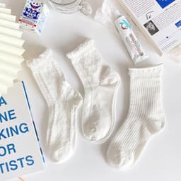 Sét 10 đôi tất nữ cổ cao trắng, (TRM) Vải cotton co giãn, họa tiết dễ thương thời trang  - Z.StoreVN 3