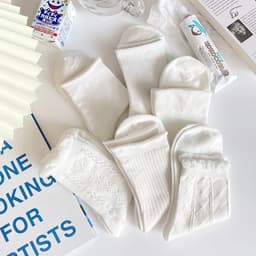 Sét 10 đôi tất nữ cổ cao trắng, (TRM) Vải cotton co giãn, họa tiết dễ thương thời trang  - Z.StoreVN 4
