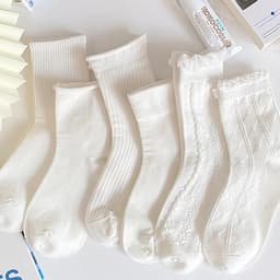 Sét 10 đôi tất nữ cổ cao trắng, (TRM) Vải cotton co giãn, họa tiết dễ thương thời trang  - Z.StoreVN 1