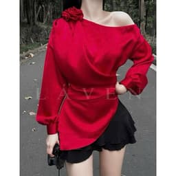 Set Áo Đỏ Lụa Lệch Vai Sang Chảnh – Hot Trend Dự Tiệc, set đồ mặc tết | Xukadress 4