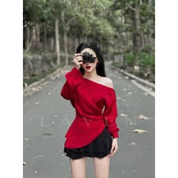 Set Áo Đỏ Lụa Lệch Vai Sang Chảnh – Hot Trend Dự Tiệc, set đồ mặc tết | Xukadress 6