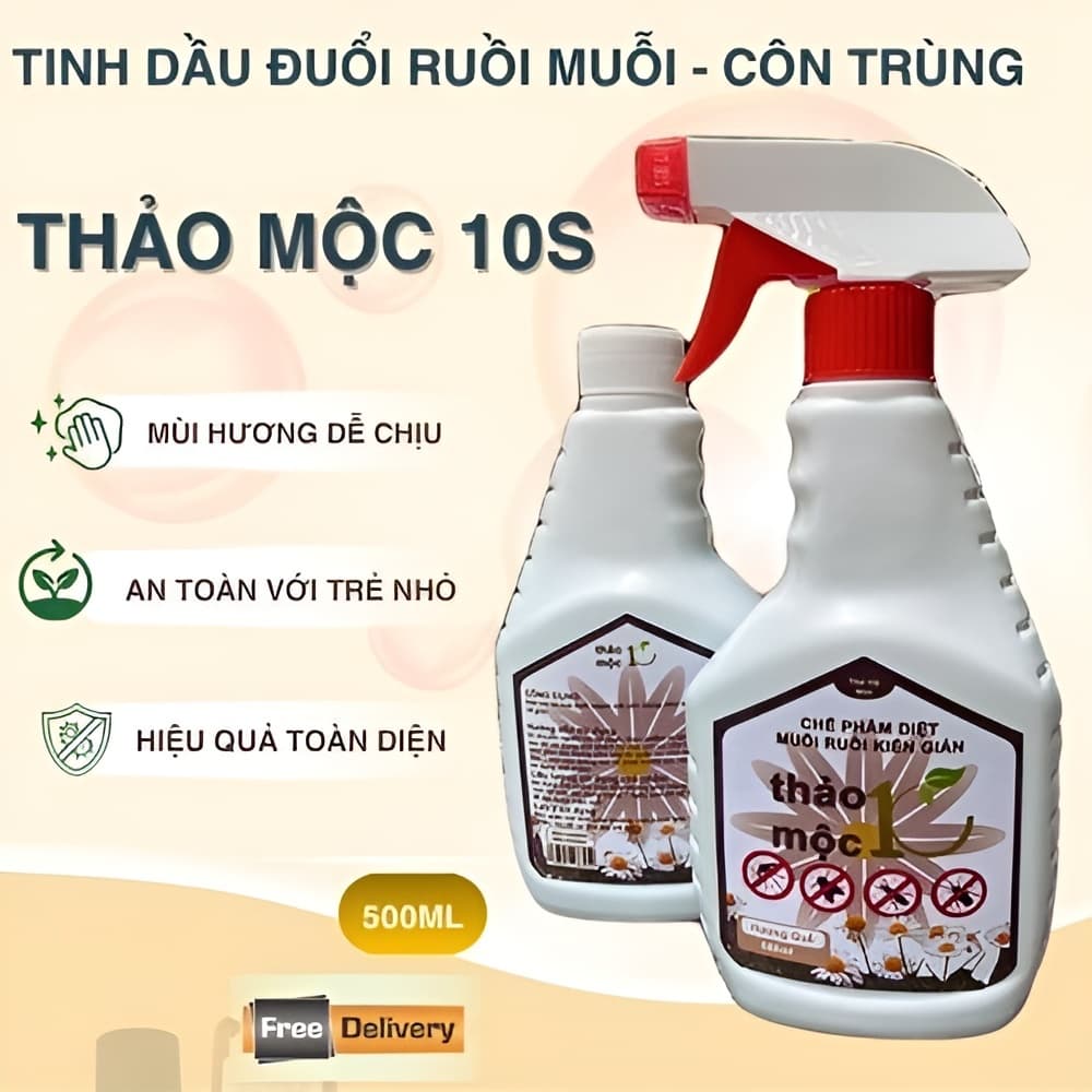 Xịt Đuổi Muỗi & Côn Trùng Thảo Mộc 10S 500ml – Tinh Dầu Tự Nhiên, An Toàn Cho Gia Đình