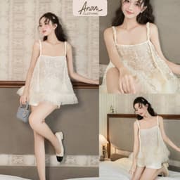 Set Áo 2 Dây Ren QC Tiểu Thư Kèm Quần, Đầm Babydoll Ren Hoa Dáng Xòe Đi Chơi Anan.clothing4 1