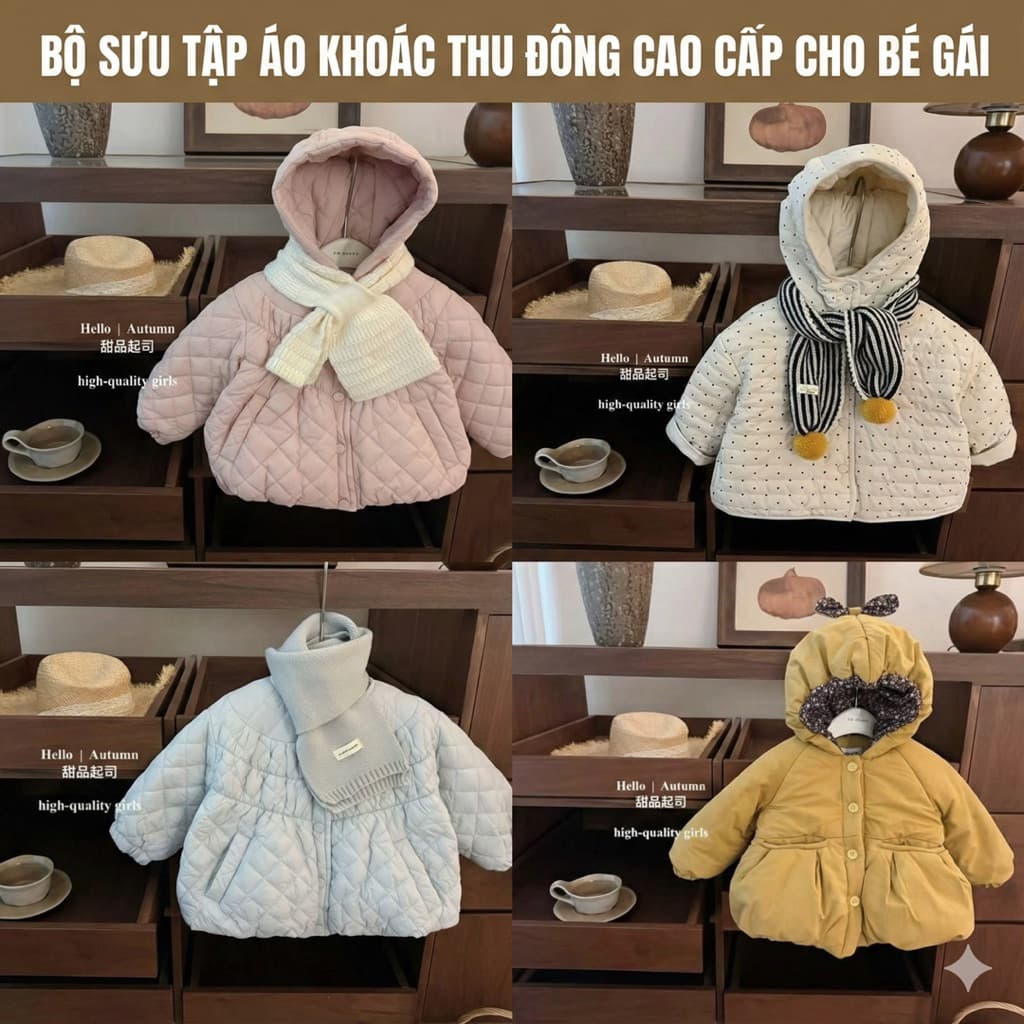 tổng hợp mẫu áo Khoác Bé Gái Thu Đông Siêu Ấm Áo Phao Trẻ Em Dễ Thương, Chống Gió hàng quảng châu mới 2025