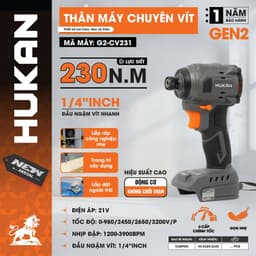 Máy chuyên vít pin HUKAN G2-CV231, Lực siết 230Nm, 4 Tốc độ, 4 tính năng, Không than, Chân phổ thông 1