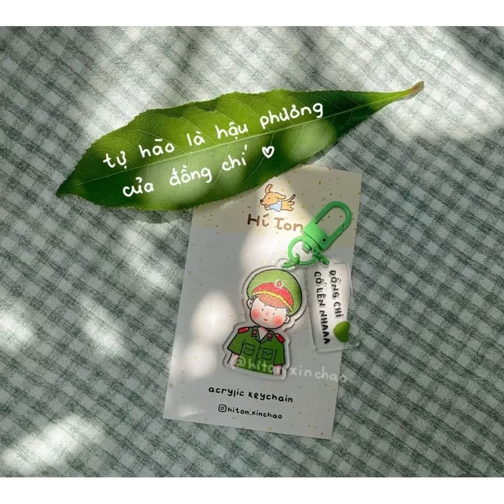 Móc Khóa Chú Bộ Đội Công An Chibi Mica Quà Tặng Treo Balo Chìa Khóa Cute