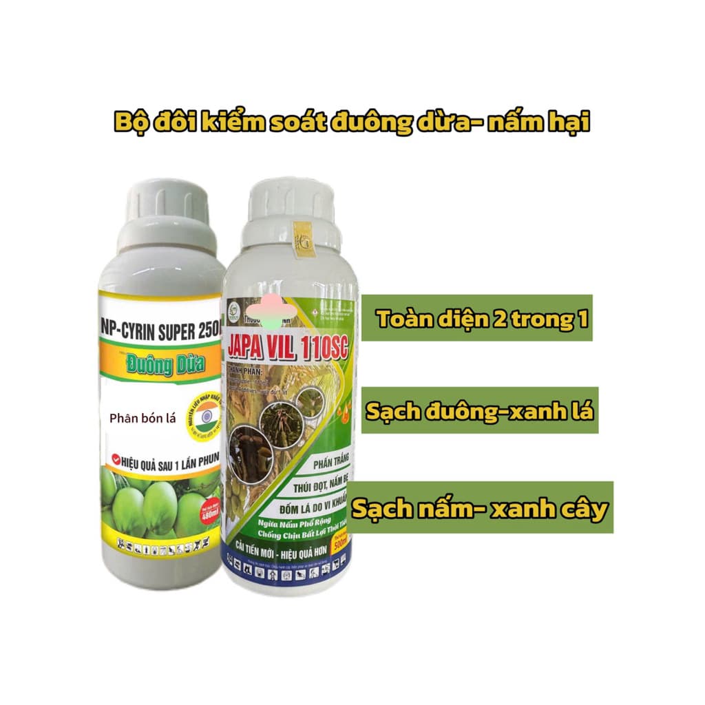 BỘ ĐÔI KIỂM SOÁT ĐUÔNG DỪA- NẤM HẠI BẢO VỆ DỪA TOÀN DIỆN 500ML PHA 200 LÍT NƯỚC