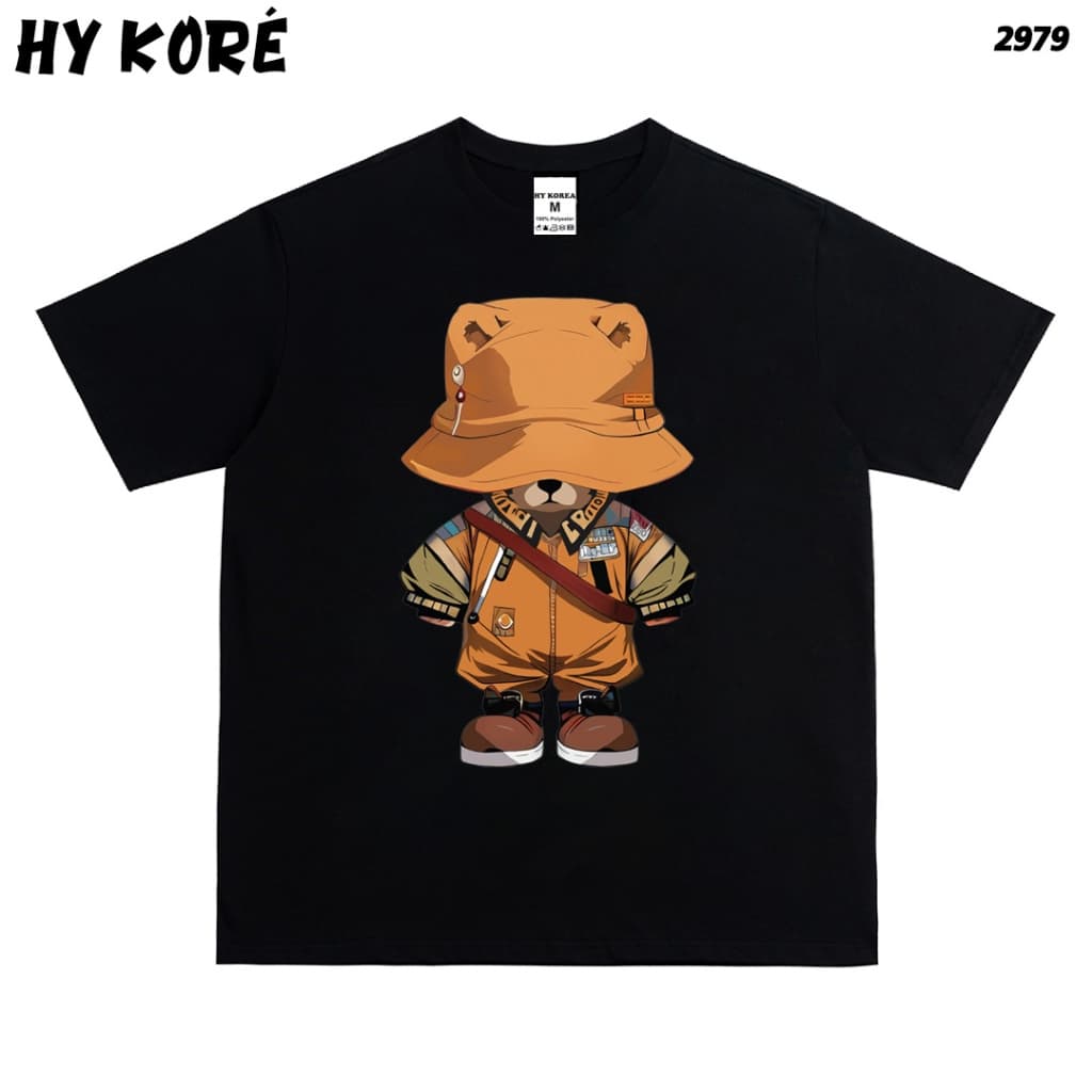 Áo Thun HY KORÉ Gấu Đội Nón 2979 Form Rộng Localbrand Oversize Unisex Vải Poly 100% Nam Nữ Mặc Đẹp