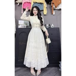 Váy Maxi Ren Màu Kem Xukadress – Đi Tiệc/Chụp Ảnh – Form xoè Đẹp – Sang Trọng, Váy Dự Tiệc, Váy du lịch Dài Thướt Tha 7