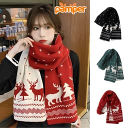 Khăn Quàng Cổ Len Dệt Kim PAMPER Họa Tiết Ô Trám Vintage Hàn Quốc Giữ Ấm Mùa Đông Dày Dặn Cao Cấp 1