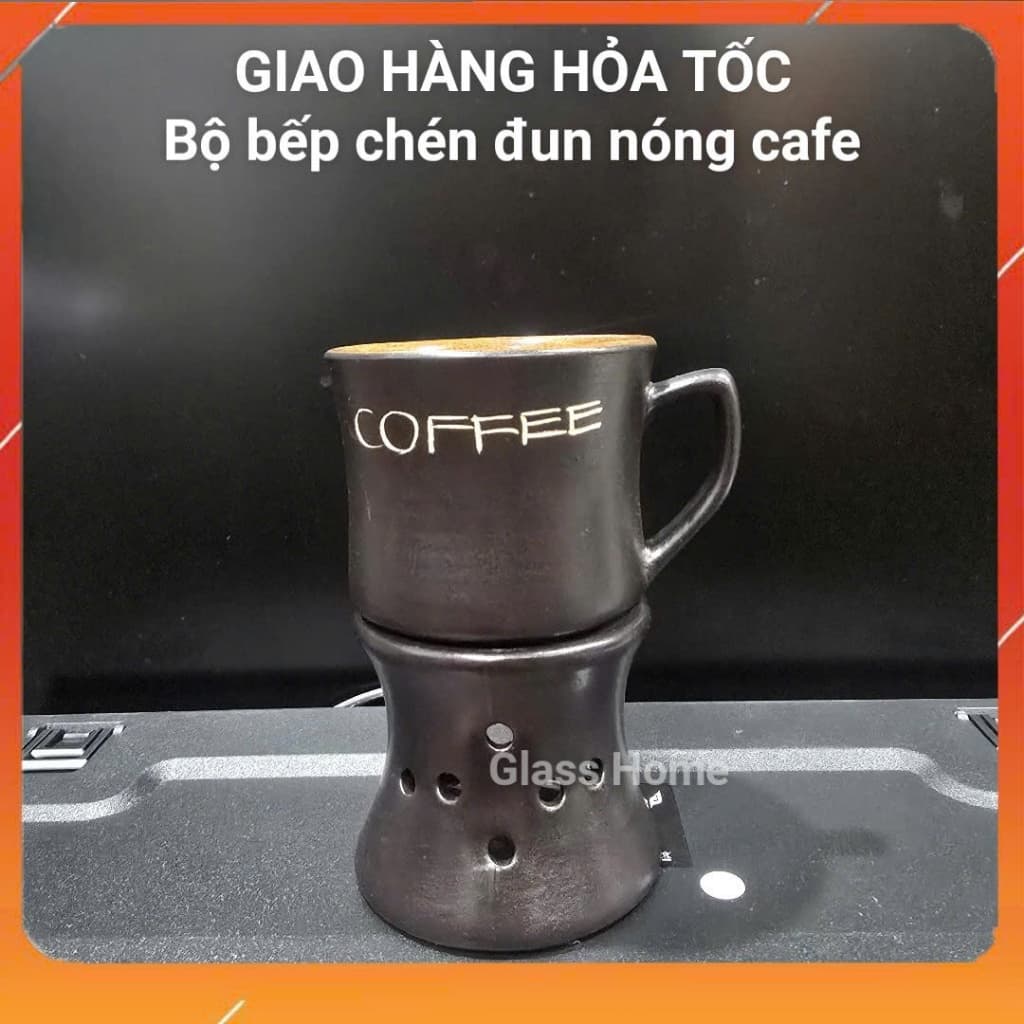 Bộ đun cafe nóng Ly cốc sứ uống cà phê và trà Bếp đốt nến giữ nhiệt hâm nóng 165ml COFFEE Glass Home