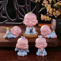 Tượng 5 chú tiểu vui vẻ an nhiên trang trí xe ô tô, tiểu cảnh, nhà cửa 4