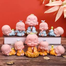 Tượng 5 chú tiểu vui vẻ an nhiên trang trí xe ô tô, tiểu cảnh, nhà cửa 8