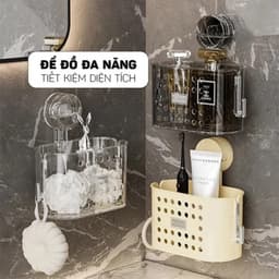 Kệ Treo Đồ Nhà Tắm Hút Chân Không, Nhựa ABS Cao Cấp, Trong Suốt, Đa Năng Có Lỗ Thoát Nước Đa Năng - GD909-MocCK-KhayDD 3