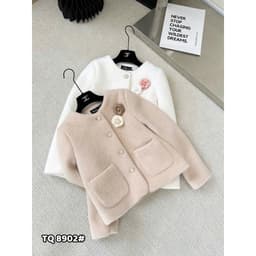Áo khoác lông cài hoa chất lông thỏ ép mềm mịn dày dặn 2 lớp phối cúc ngọc siêu sang Eva Lover M8902  3