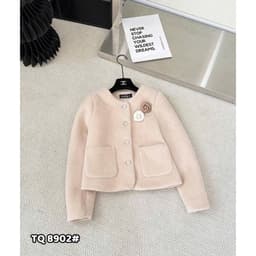 Áo khoác lông cài hoa chất lông thỏ ép mềm mịn dày dặn 2 lớp phối cúc ngọc siêu sang Eva Lover M8902  7