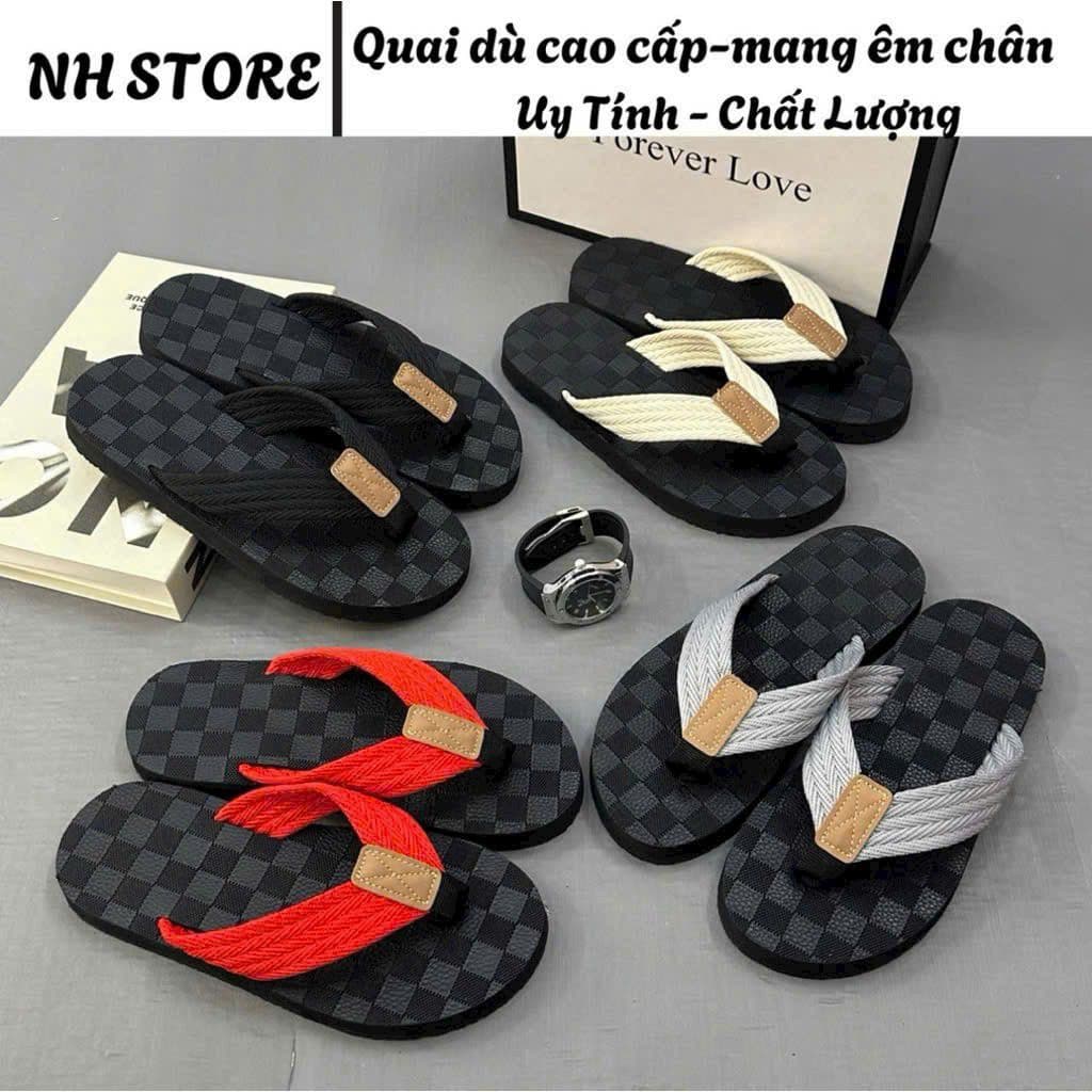 dép Nam tông kẹp quai dù nền ô vuông đen ( mũi bò)