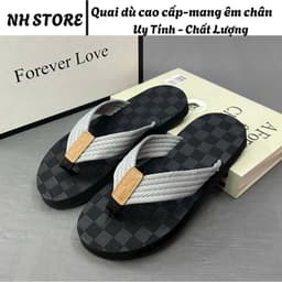 dép Nam tông kẹp quai dù nền ô vuông đen ( mũi bò) 3