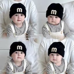 Mũ Len Thêu Chữ M Phong Cách Hàn Quốc Cho Bé Cưng, Mũ len mùa đông ấm áp cho bé, mũ len xinh xắn 1