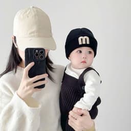 Mũ Len Thêu Chữ M Phong Cách Hàn Quốc Cho Bé Cưng, Mũ len mùa đông ấm áp cho bé, mũ len xinh xắn 3
