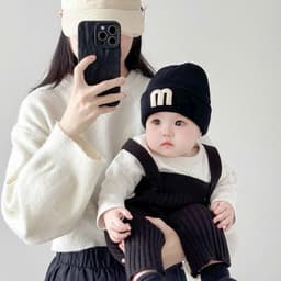 Mũ Len Thêu Chữ M Phong Cách Hàn Quốc Cho Bé Cưng, Mũ len mùa đông ấm áp cho bé, mũ len xinh xắn 2