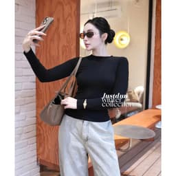 Áo Thun Nữ Dài Tay  AT02 Cổ Tròn, Cotton Mịn Dày Dặn, Siêu Co Giãn Mềm Mại, Tôn Dáng 7