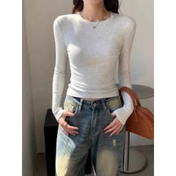 Áo Thun Nữ Dài Tay  AT02 Cổ Tròn, Cotton Mịn Dày Dặn, Siêu Co Giãn Mềm Mại, Tôn Dáng 5