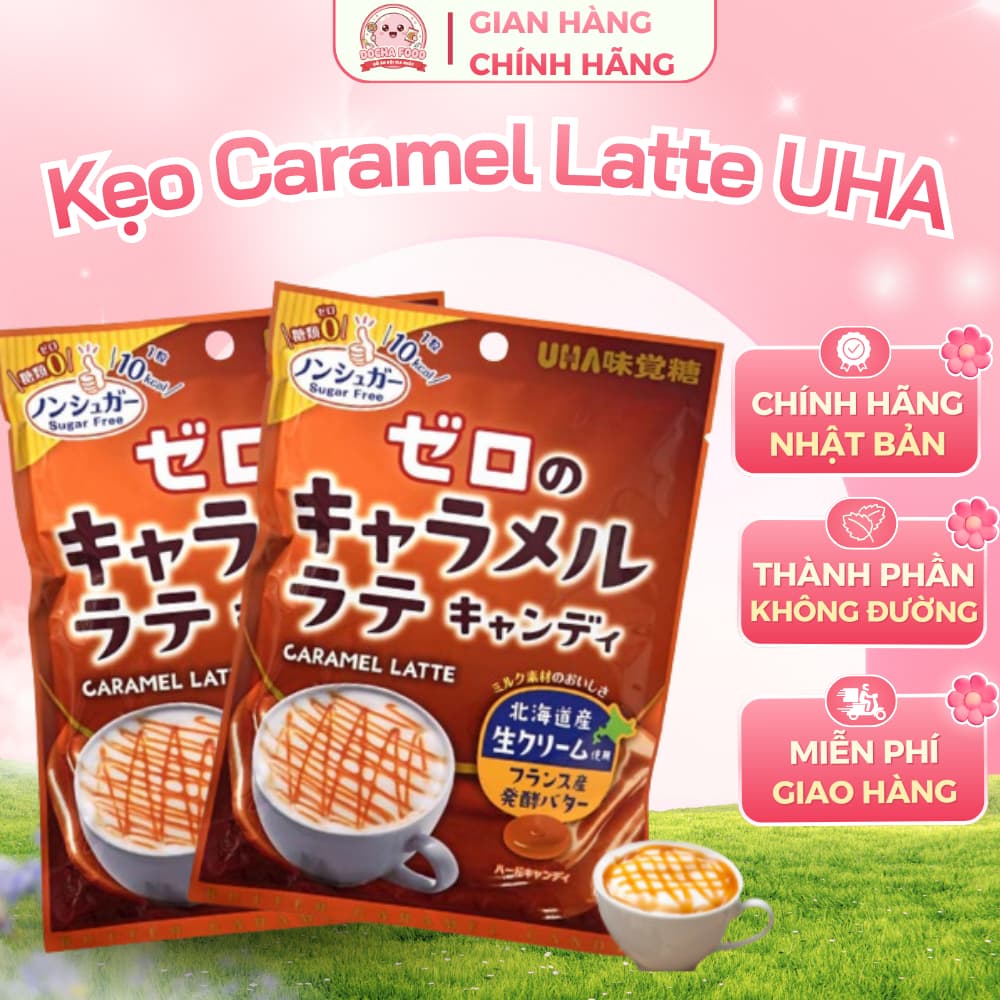 [DATE 2027] Kẹo UHA Không Đường Caramel Latte Mikakuto Nội Địa Nhật Bản 81g