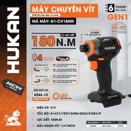 Máy chuyên vít có búa HUKAN G1-CV180M, Lực 180Nm, 5 tốc độ, 4 tính năng thông minh - Chân phổ thông 7