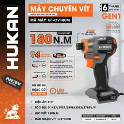 Máy chuyên vít có búa HUKAN G1-CV180M, Lực 180Nm, 5 tốc độ, 4 tính năng thông minh - Chân phổ thông 1