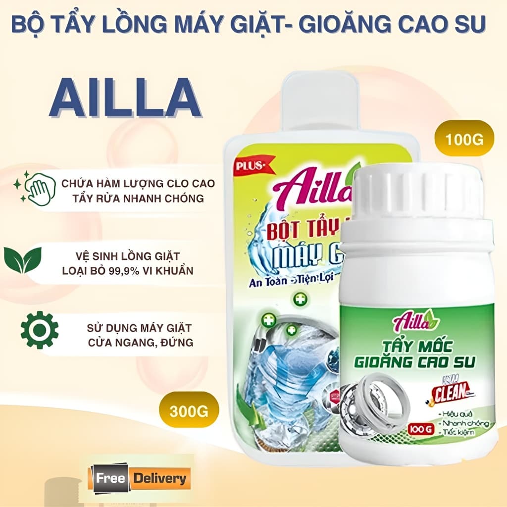 Bột Tẩy Lồng Máy Giặt Tẩy Gioăng Cao Su AILLA 300G – Sạch Cặn Bẩn, Khử Mùi, Diệt Khuẩn