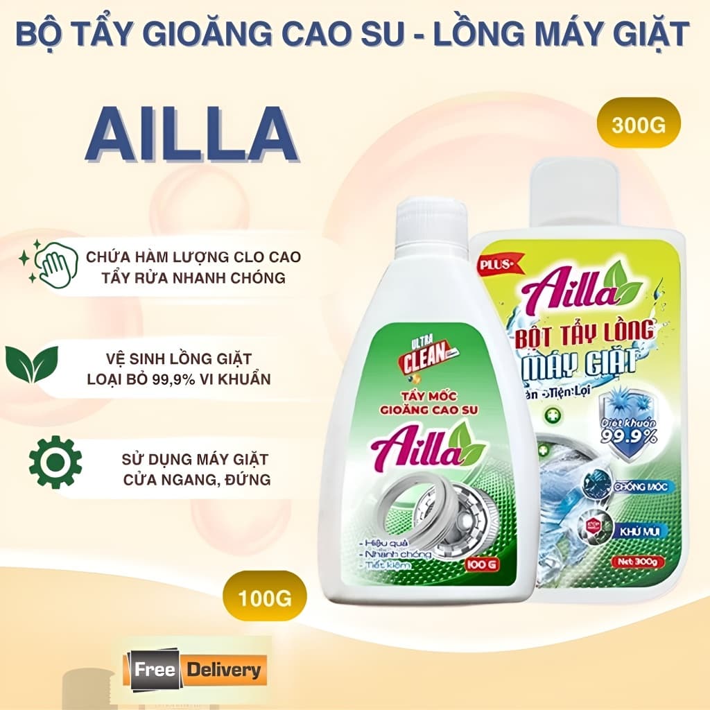 Bột Tẩy Gioăng Cao Su AILLA 100g Tẩy Lồng Máy Giặt  – Tẩy Mốc Đen, Khử Khuẩn, Sạch Như Mới