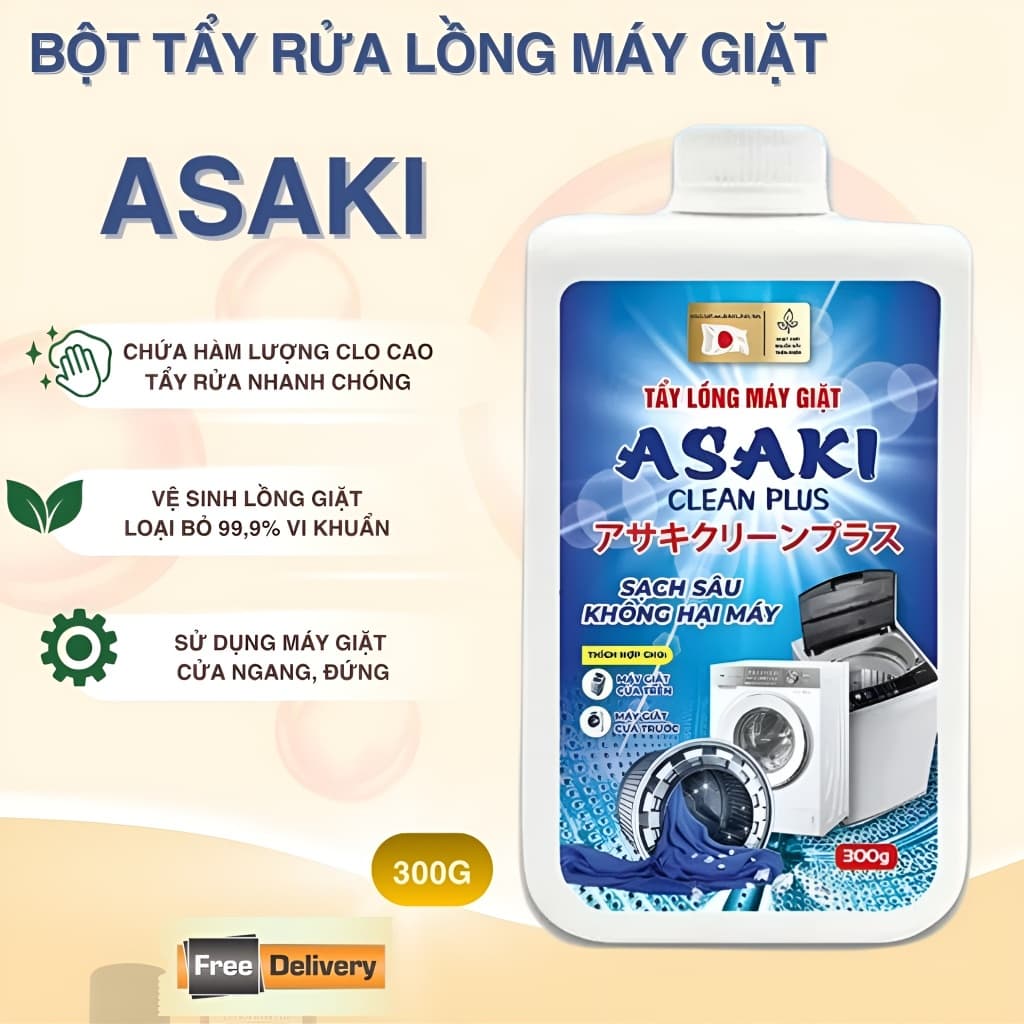 Bột Tẩy Lồng Máy Giặt  ASAKI Chính Hãng 300g – Sạch Cặn Bẩn, Khử Mùi, Diệt Khuẩn