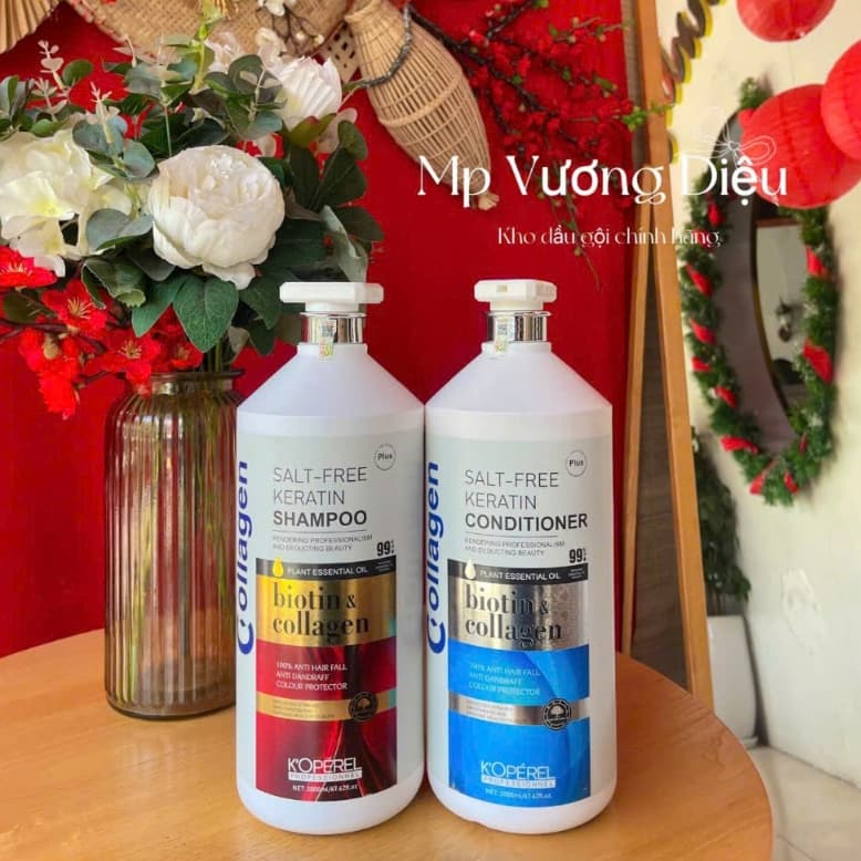 Cặp Dầu Gội Xả Biotin Collagen Plus Salt Free Keratin | Giảm Rụng Tóc, Phục Hồi Tóc, Hư Tổn, Mềm Mượt | 2000ml