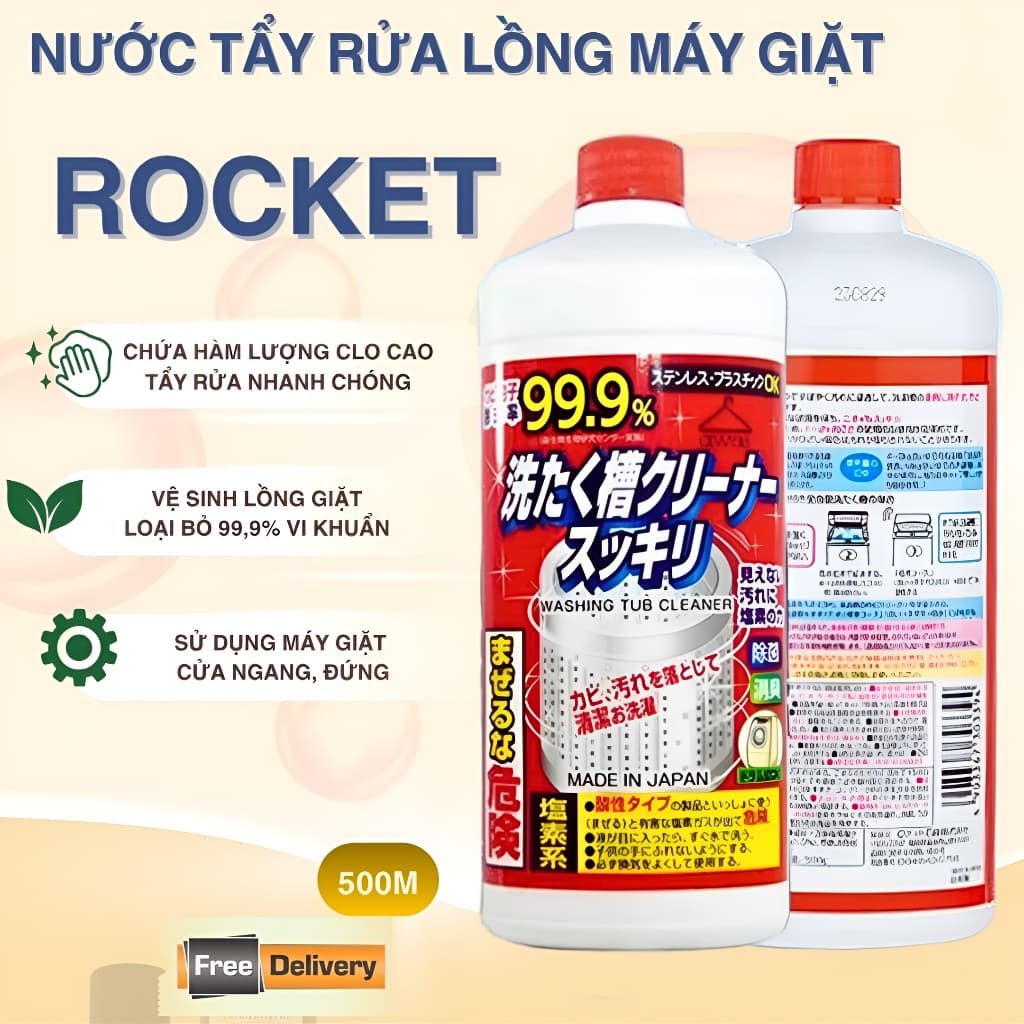 Dung Dịch Tẩy Lồng Máy Giặt ROCKET 500ml – Khử Mùi, Tẩy Nấm Mốc, Sạch Cặn Bẩn