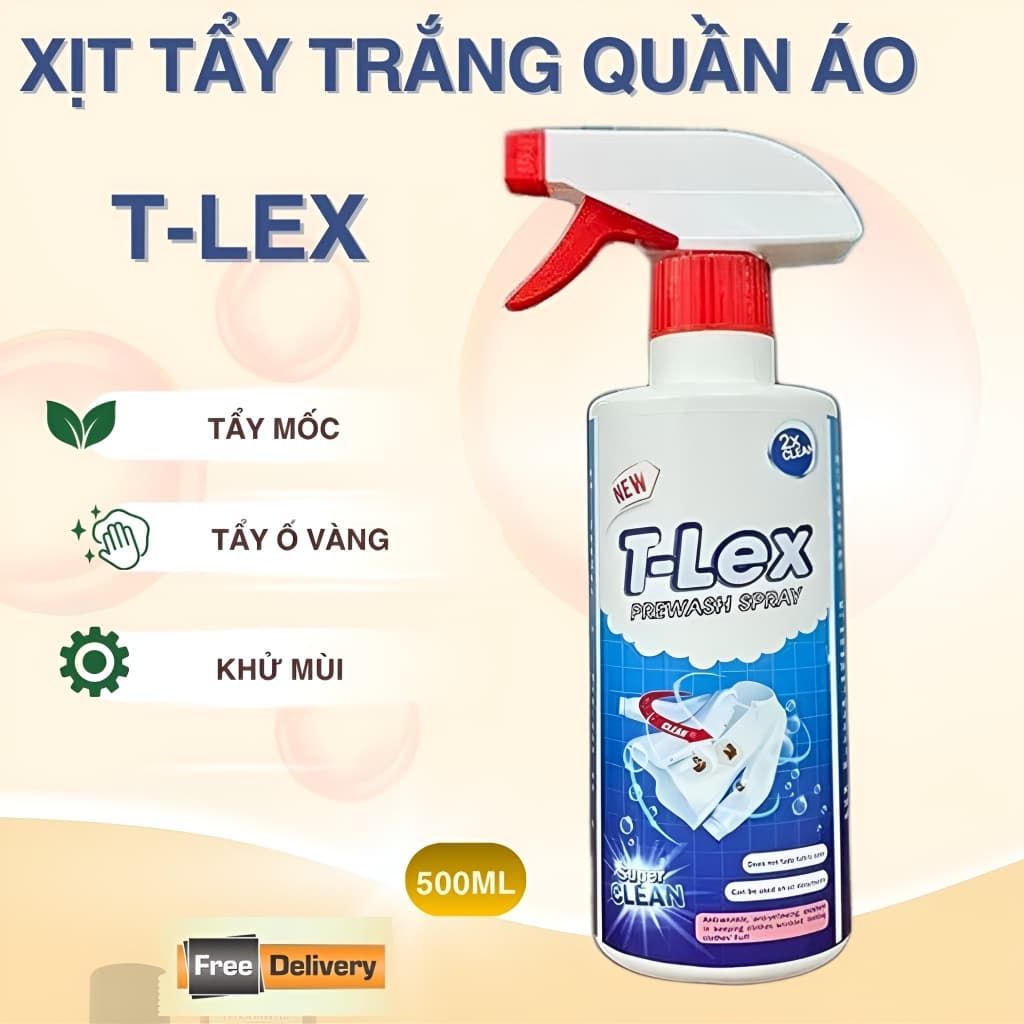 Xịt Tẩy Trắng Quần Áo T-LEX 500ml – Làm Sáng Quần Áo, Loại Bỏ Vết Ố Cứng Đầu