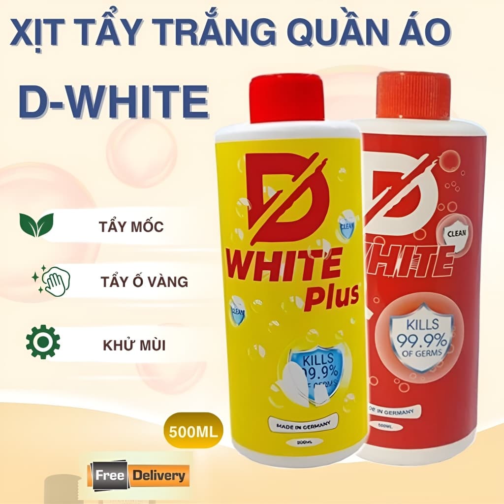 Xịt Tẩy Trắng Quần Áo D-White 500ml – Làm Sáng Quần Áo, Loại Bỏ Vết Ố Cứng Đầu