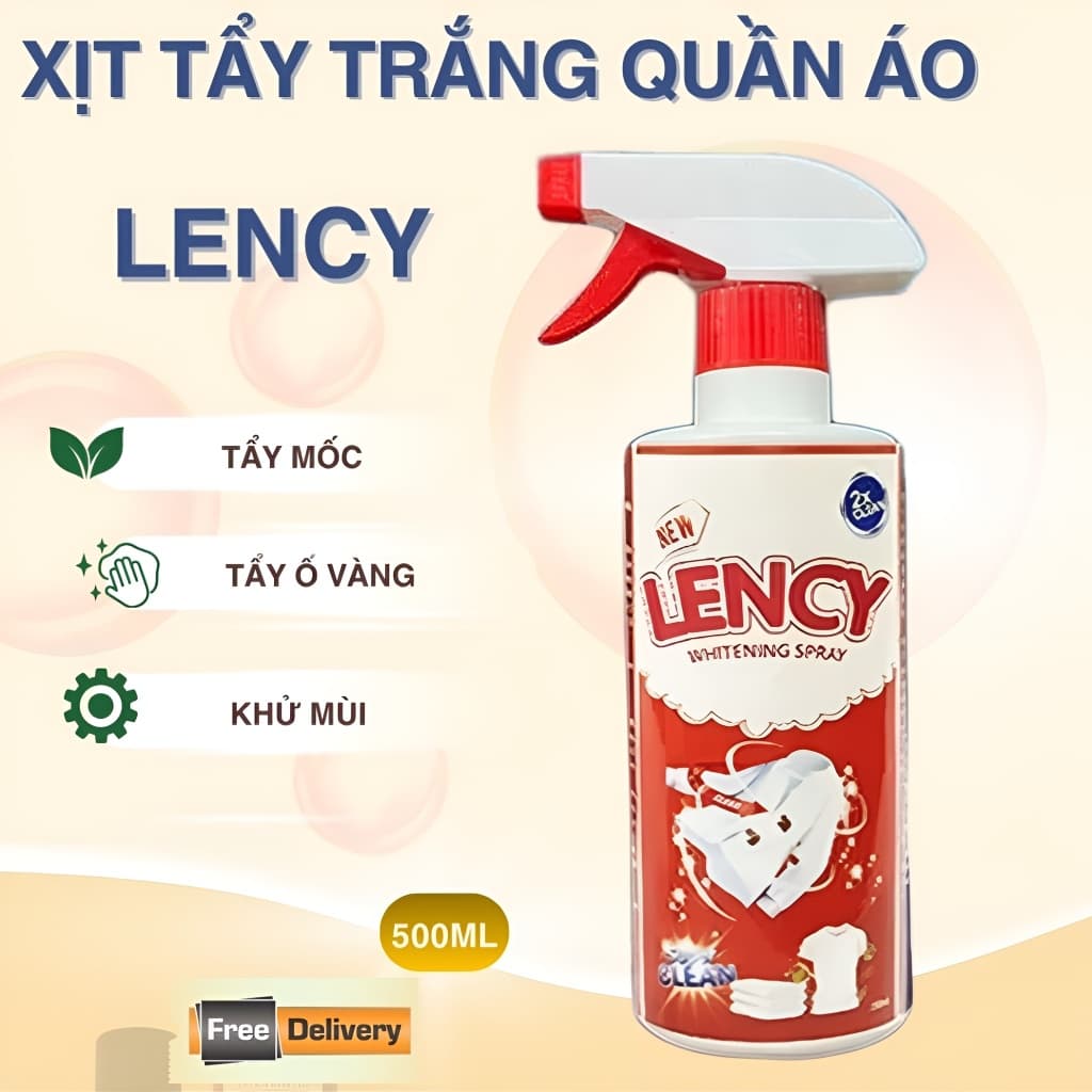 Xịt Tẩy Trắng Quần Áo LENCY 500ml – Làm Sáng Quần Áo, Loại Bỏ Vết Ố Cứng Đầu