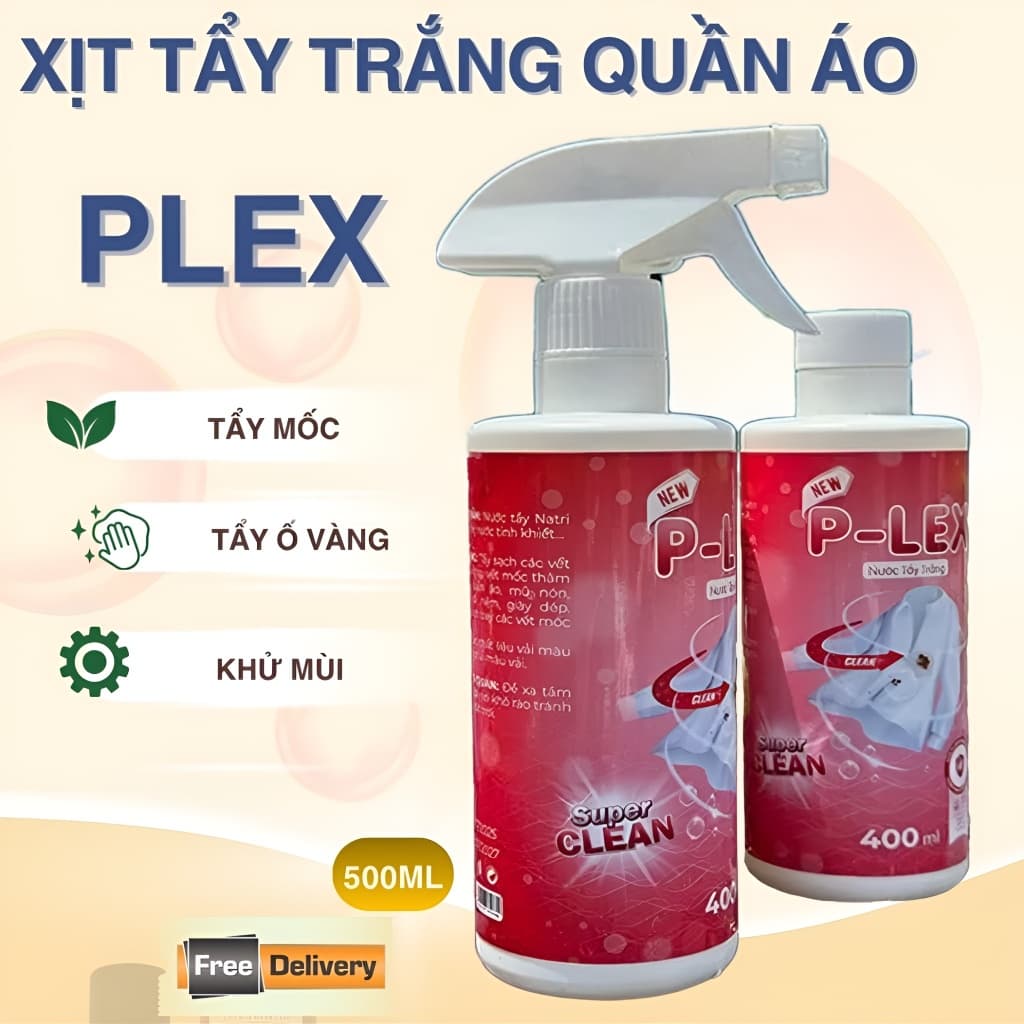 Xịt Tẩy Trắng Quần Áo P-LEX 500ml – Làm Sáng Quần Áo, Loại Bỏ Vết Ố Cứng Đầu