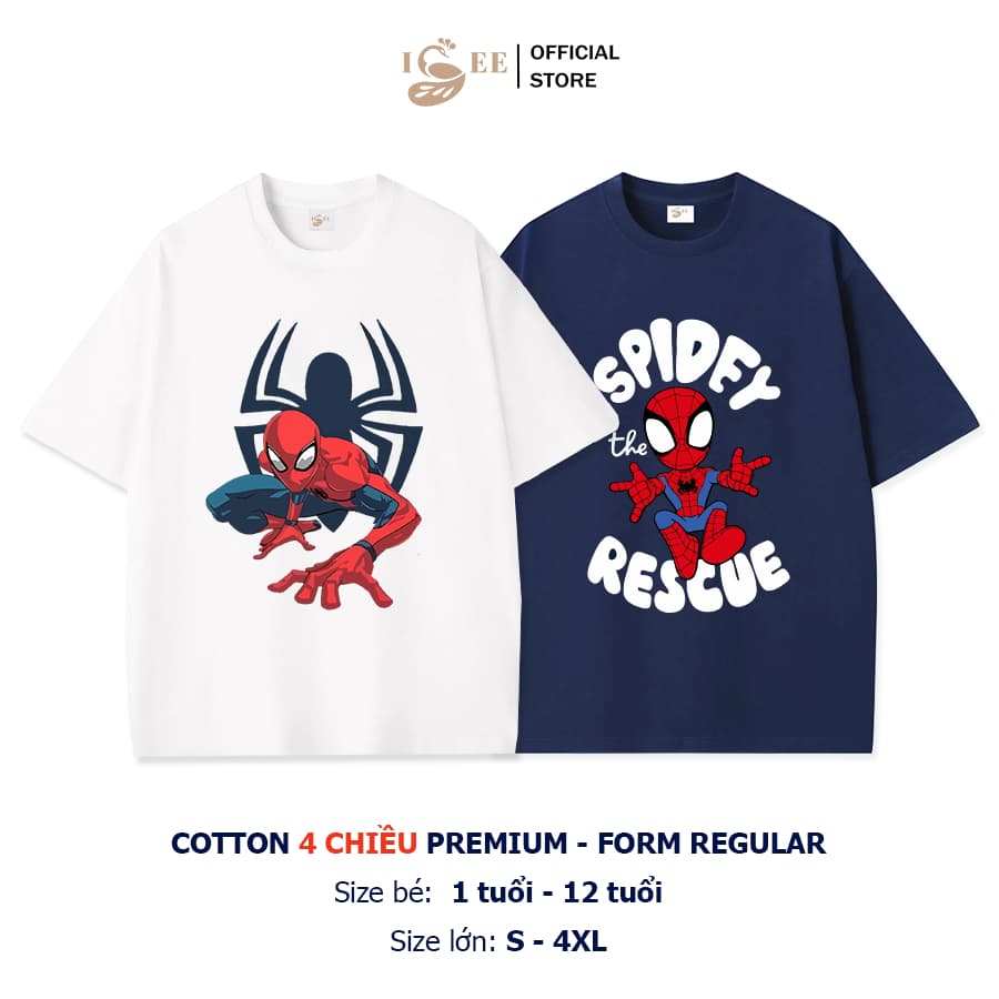 Áo thun bé trai SPIDER MAN form rộng ISEE VN, áo phông bé trai chất cotton 4c premium thấm hút, chất vải dày dặn SPD02