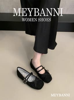 Giày Búp Bê MEYBANNI Mũi Vuông Lót Bạc Chần Chỉ Quả Trám Phối Quai Ngang Và Nơ Nhỏ Xinh Xắn - C961 12
