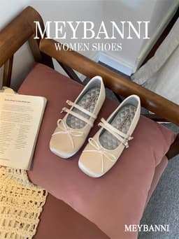 Giày Búp Bê MEYBANNI Mũi Vuông Lót Bạc Chần Chỉ Quả Trám Phối Quai Ngang Và Nơ Nhỏ Xinh Xắn - C961 10