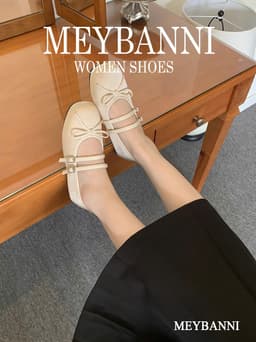 Giày Búp Bê MEYBANNI Mũi Vuông Lót Bạc Chần Chỉ Quả Trám Phối Quai Ngang Và Nơ Nhỏ Xinh Xắn - C961 14