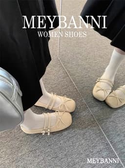 Giày Búp Bê MEYBANNI Mũi Vuông Lót Bạc Chần Chỉ Quả Trám Phối Quai Ngang Và Nơ Nhỏ Xinh Xắn - C961 13