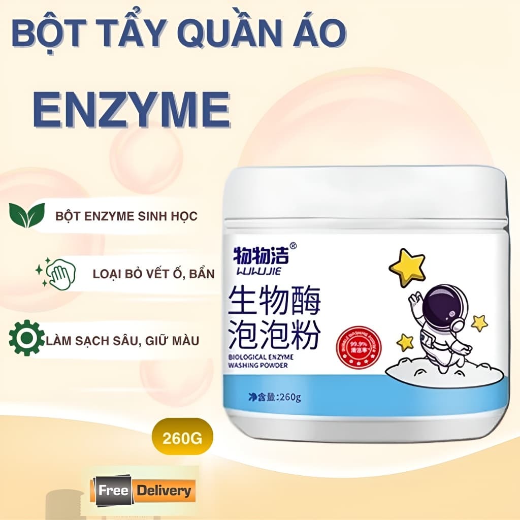 Bột Tẩy Trắng Quần Áo Enzyme Sinh Học LUJIE 260G – Tẩy Ố Vàng, Làm Sáng Quần Áo Nhanh