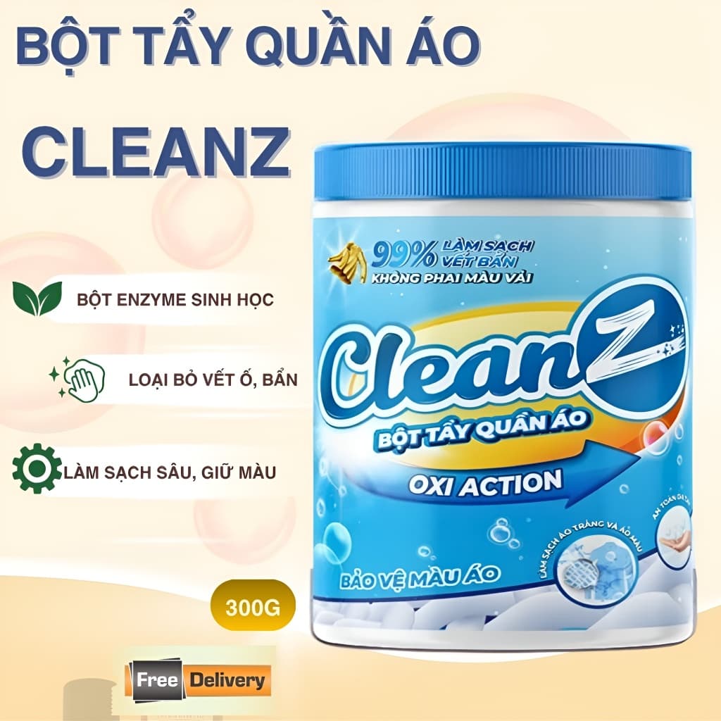 Bột Tẩy Trắng Quần Áo Enzyme Sinh Học CLEANZ 300g – Tẩy Ố Vàng, Làm Sáng Quần Áo Nhanh
